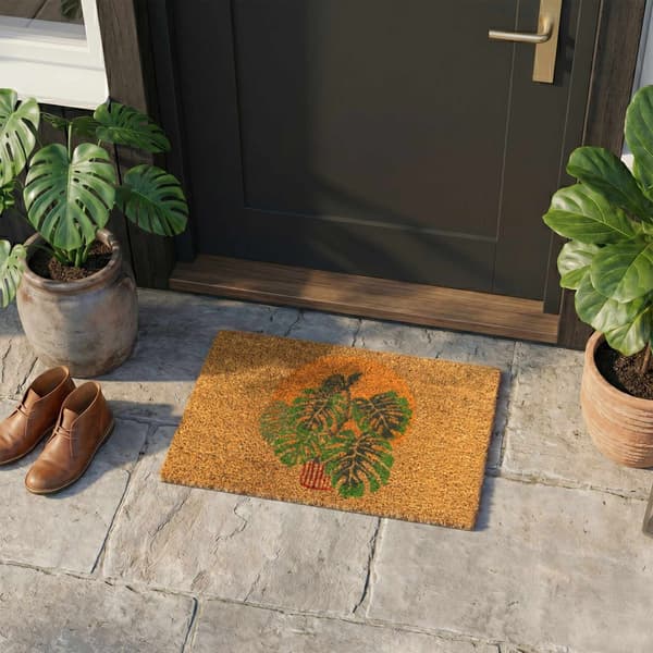 Dørmåtte i kokosfiber, botanisk design, 60x40 cm