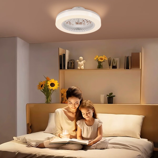 Takfläkt med belysning fjärrkontroll LED-fläkt takljus dimbar med 6 hastigheter 40 W lampa med vändbar fläkt, timer för sovrum vit 46 cm |