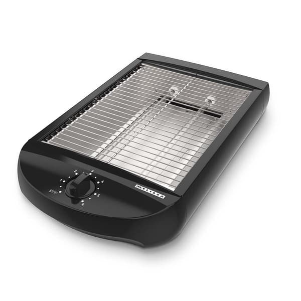 Platt brödrost, 600W, Timer, Avtagbar smulbricka, Svart