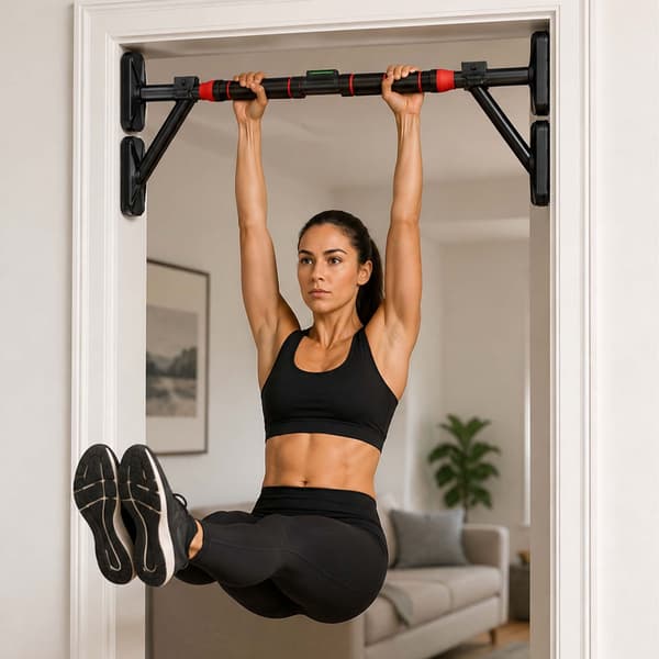 Justerbar pull-up stang til døråbning, 87-100 cm, sort/rød