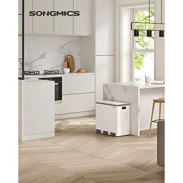 3-fack Soft-Close Pedal återvinningskärl, vit, 54L