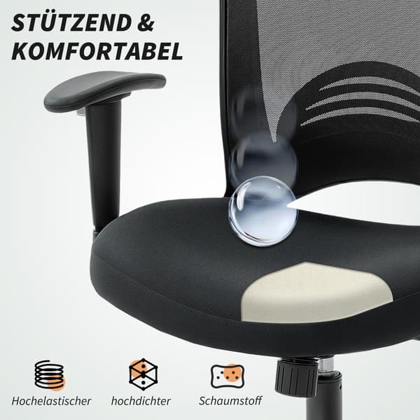 Justerbar kontorstol i net, rullende, sort