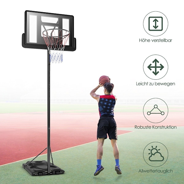 Basketstativ 180-305 cm höjdjusterbar basketkorg med stativ & 2 hjul korgsystem för barn