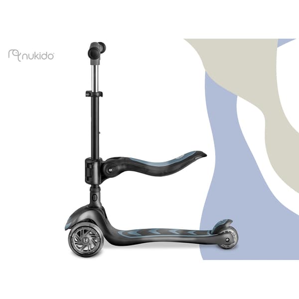 Børns 3-hjulet balancescooter med sæde, sort