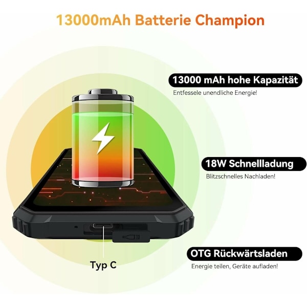 BV6200Pro Black Rugged Smartphone, utomhusmobil med 8 GB RAM och 128 GB lagring