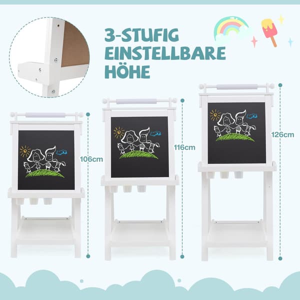 Justerbart staffeli til børn med whiteboard og magnettavle