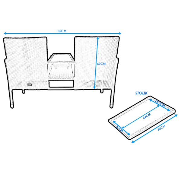 Sort havesofa til to med rattanbord