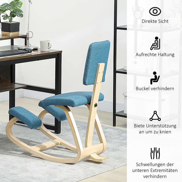 Ergonomisk knäböjd stol, mörkblå, björkträram