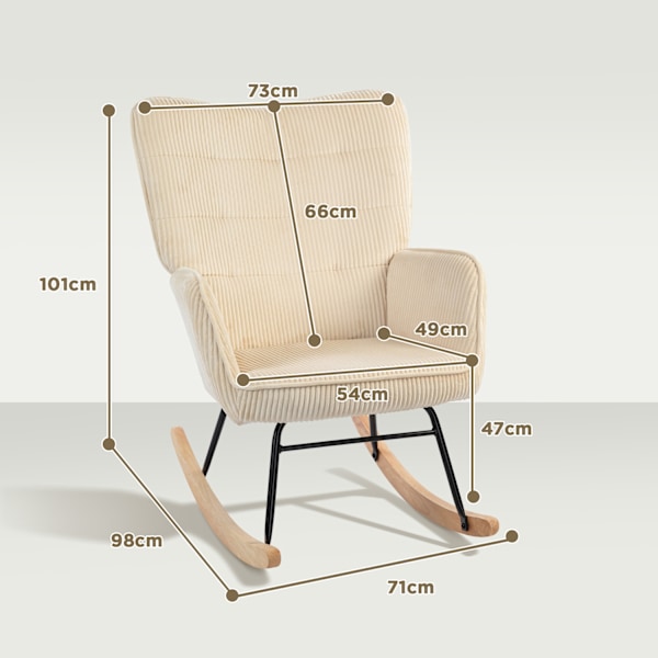 Gungstol, gungstol med sladdlook, armstöd, fåtölj med träskenor, relaxstol för vardagsrum, sovrum, beige