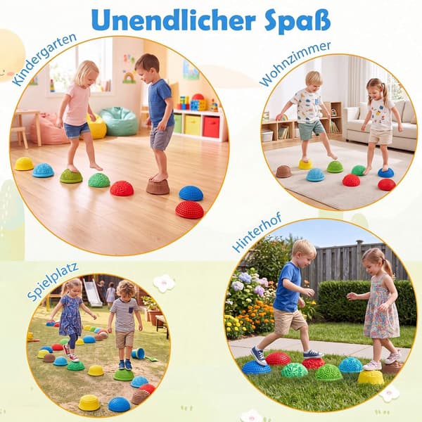 Färgglada PVC-balansstenar för barn – set med 8