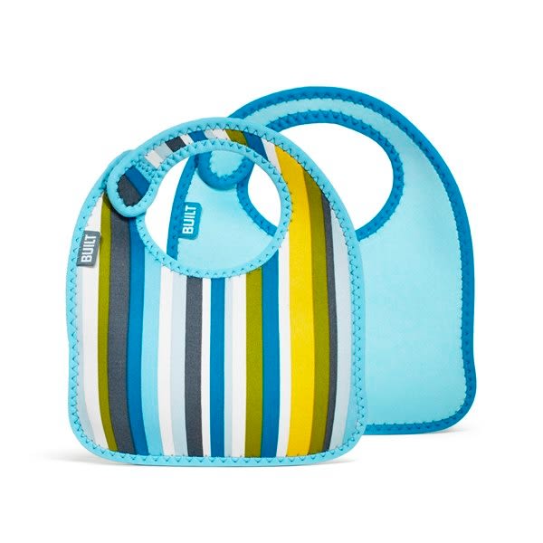 BYGGT Mess Mate Set med 2 babyhaklappar (Baby Blue Stripe)