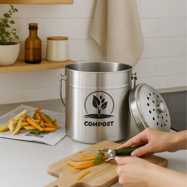 Kompostbeholder, 5L rustfrit stål med filter