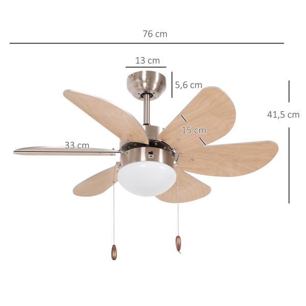 Takfläkt Med Led-Belysning 16W Taklampa Med Fläkt Pendellampa 6 Vändbara Blad För Vardagsrumsbok