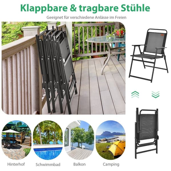 4-delte sorte foldbare havestole med armlæn