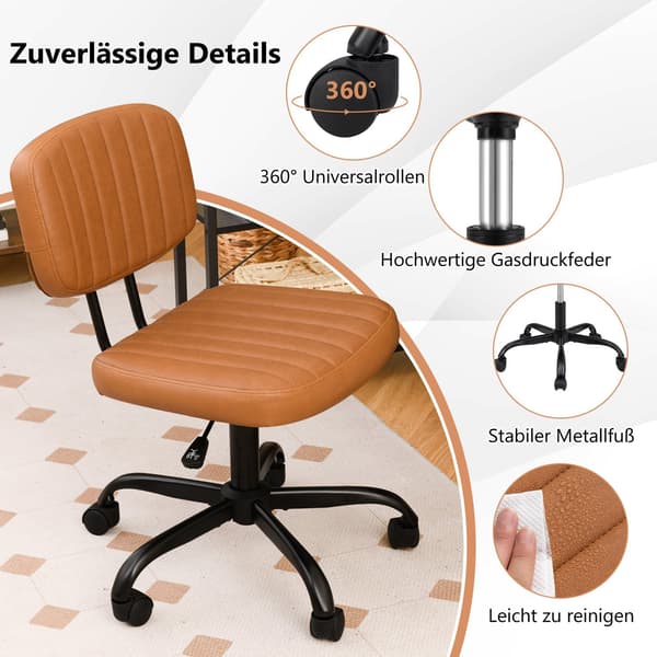 Ergonomisk kontorstol uden armlæn, brunt kunstlæder