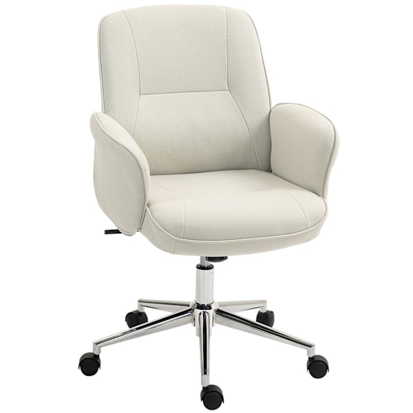 Kontorstol med vippefunktion, skrivebordsstol, højdejusterbar drejestol, ergonomisk arbejdsstol, moderne, kan holde op til 120 kg, mikrofiber, cremehv