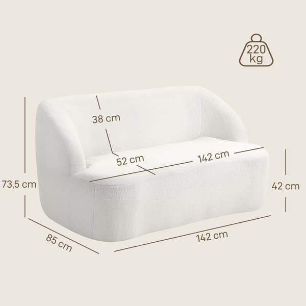 2-sits soffa, svängd design, fleeceklädsel, krämvit