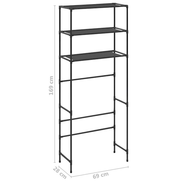 Hylde til vaskemaskine med 3 hylder sort 69x28x169 cm