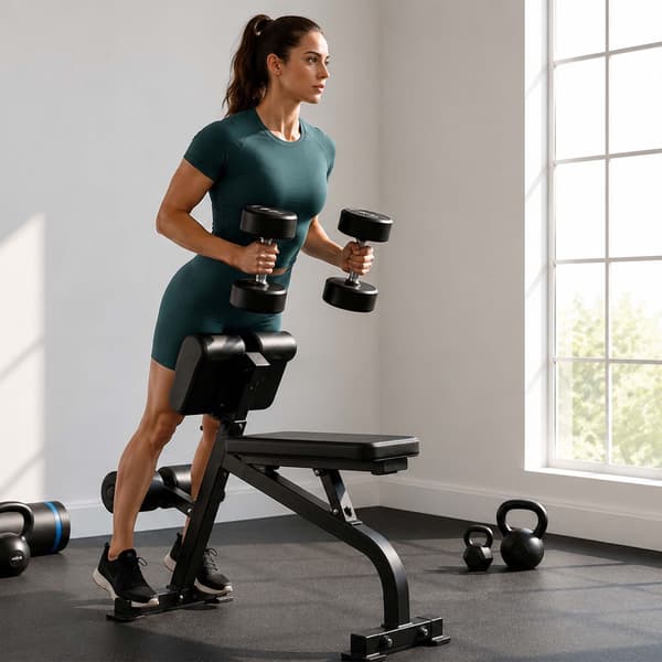 Multifunktionel Hyperextension & Curls-bænk, sort, stålramme
