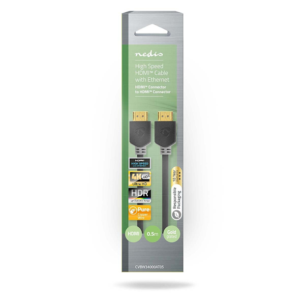 High Speed ​​HDMI ™ Kaapeli Ethernet | HDMI™ liitin | HDMI™ liitin | 4K@60Hz | ARC | 18 Gbps | 0.50 m | Pyöreä | PVC | Antrasiitti | Ikkunallinen laat
