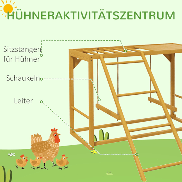 Kycklinglekstativ av trä, lekplats för kycklingar med gungor och stege kycklingklätterställning för 3-4 kycklingar naturligt trä