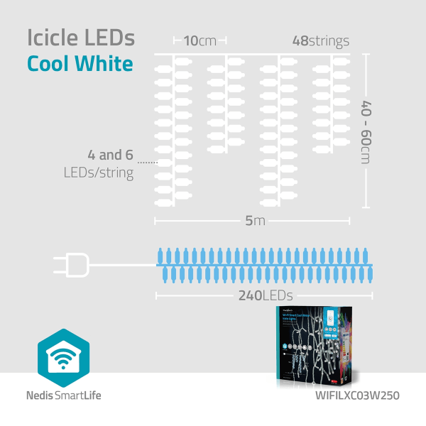 SmartLife jluelys | Istap | Wi-Fi | Cool Hvid | 240 LED's | 5.00 m | Android™ / IOS