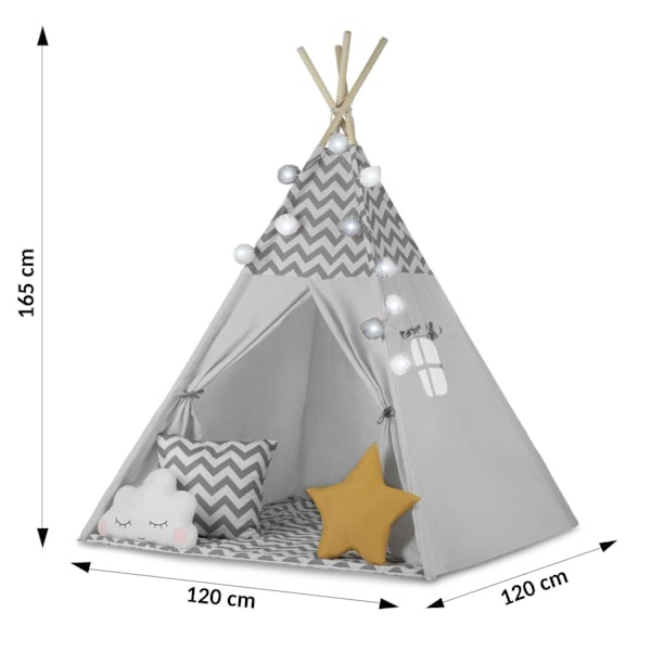 Lasten Tipi-teltta valaistuksella Nukido - harmaa