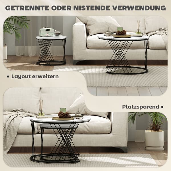 Indbyggeligt sofabordssæt, marmorlook, hvid, 2-delt
