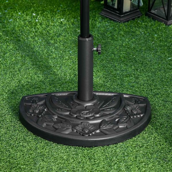 Päivänvarjoteline 9Kg Puutarhasateenvarjojalusta Kukkakuvioinnilla Ø35/38/48Mm Sateenvarjotangoihin, Hdpe, Puolipyöreät Sateenvarjot, Musta