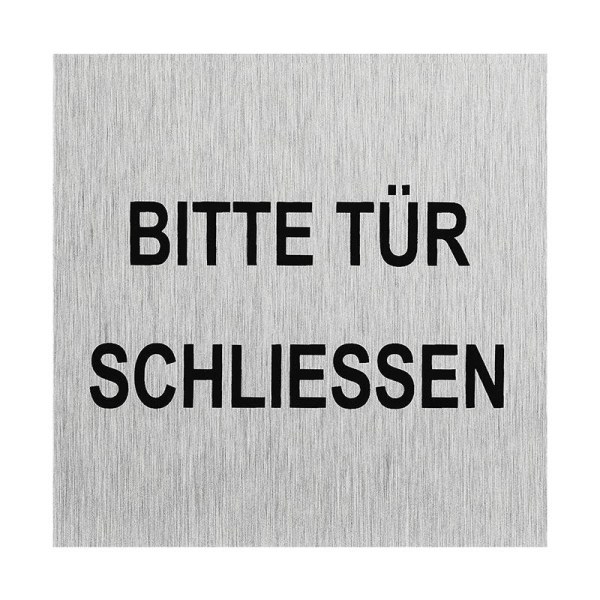 Dörrskylt i aluminium " Bitte Tür schliessen " 60x60mm