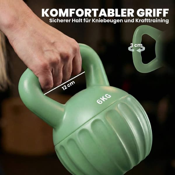 Kettlebell 6kg sandfylld, halkfritt grepp, grön