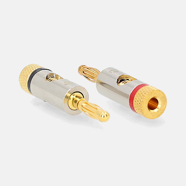 Banana Connector | Rak | Hane | Guldplaterad | Skruva | Kabel input diameter: 3.0 mm | Metall | Guld | 2 st. | Kuvert