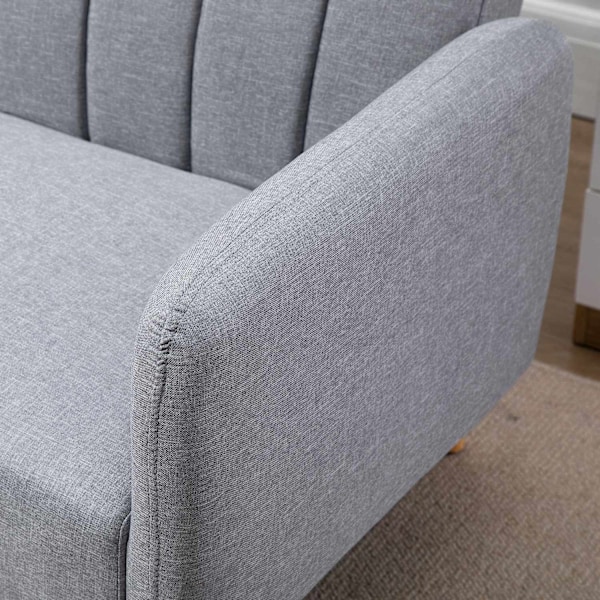 Bäddsoffa, 2-sits soffa med sovfunktion, justerbart ryggstöd, tjockt vadderad soffa, armstöd, bäddsoffa med träben för vardagsrum, gästrum, 173 x 75 x