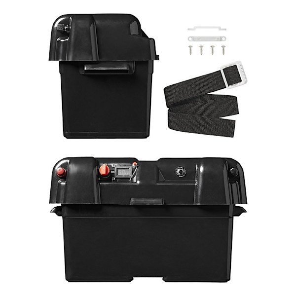 Batterilåda 35x18x20cm 2x USB - 1x 12V uttag - Voltmeter
