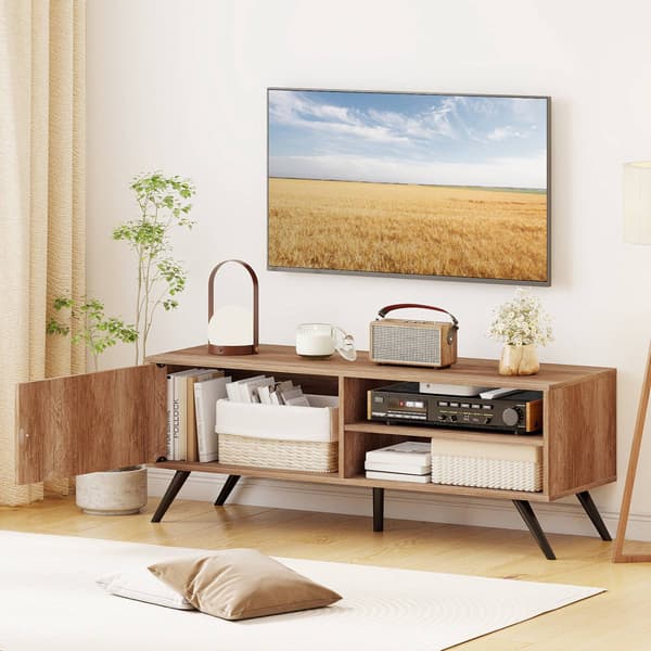 Mid Century Modern TV-bord med opbevaring, egetræ, 55"