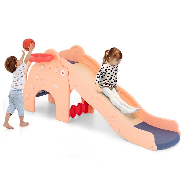 Slide Outdoor 4 in 1 Lasten liukumäki ja tunneli sekä koripallovanne ja tikkaat 187,5 x 75 x 77,5 cm Pinkki