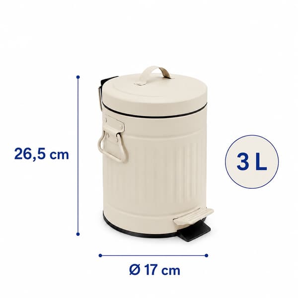 Beige Retro Pedalspand til Badeværelset, 3L Kapacitet