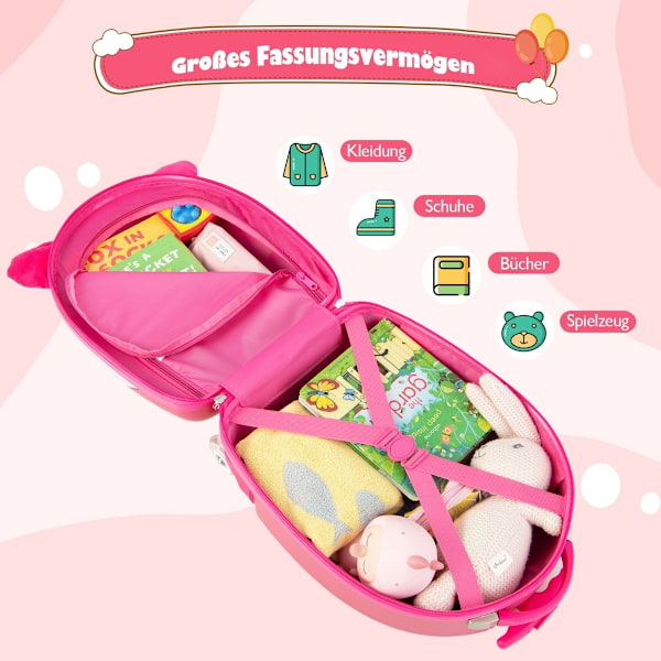 Rolling Suitcase Hard Shell Käsimatkatavarat lapsille 33 x 22 x 45 cm Pinkki