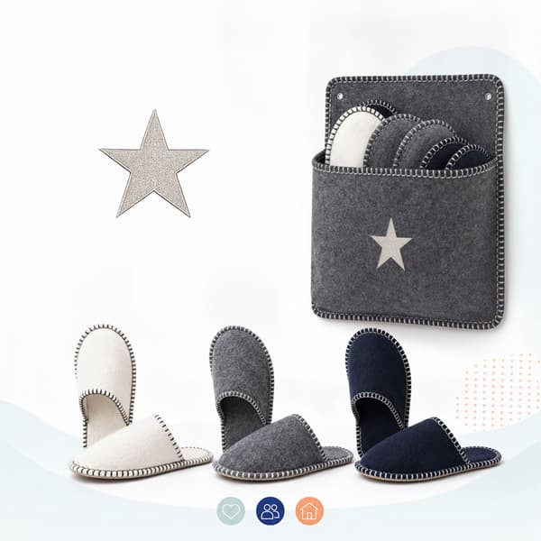 Filtgästtofflor, set med 6 par, grå, halkfria, unisex
