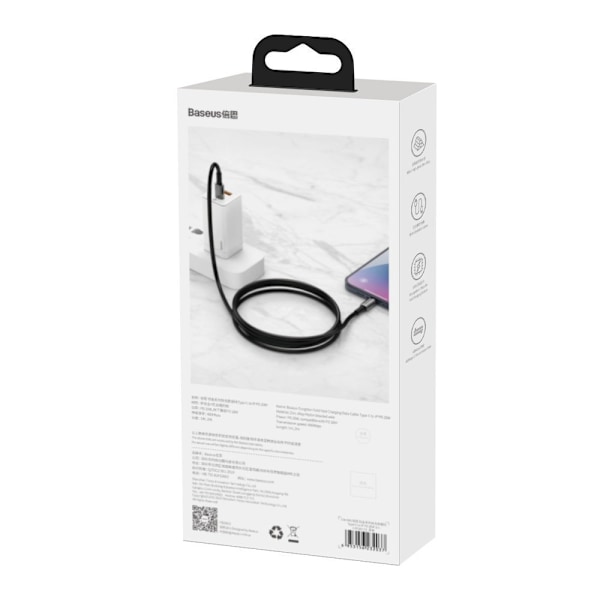 Kabel för iPhone USB-C - Blixtsnabb laddning 20W 1m - helt svart