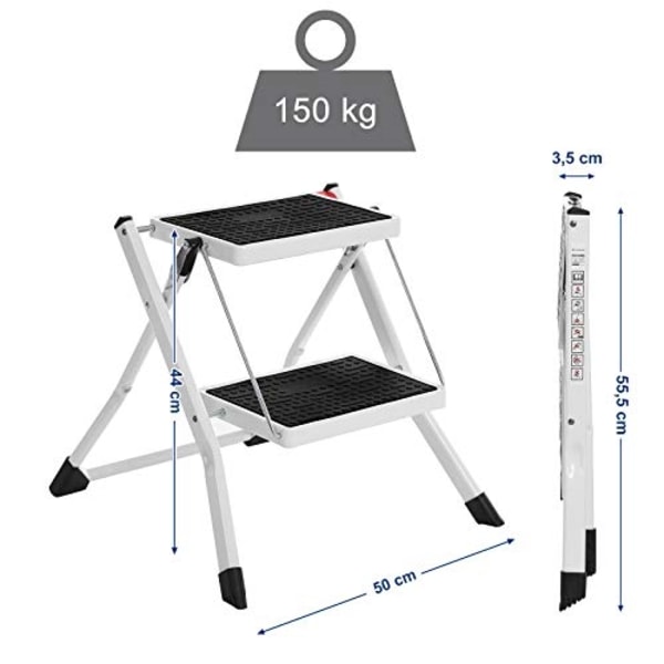 TÜV-certificeret 150 kg trinstige, skridsikker, foldbar