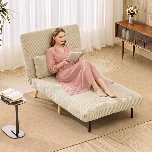 Konvertibel bäddsoffa i manchester, justerbart ryggstöd, beige