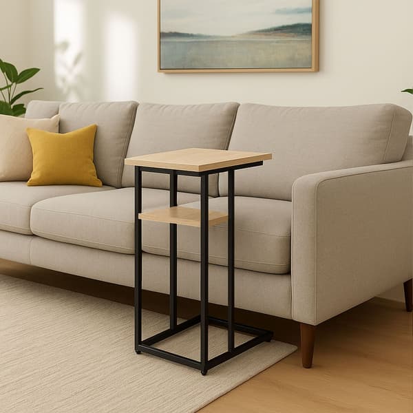 C-formet sidebord med 2 hylder til sofa og seng