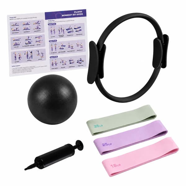 Pilates-sæt med 6 dele: Ring, bold, elastikker – sort