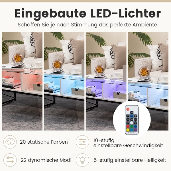 LED-sohvapöytä marmorilla ja amp; Säädettävät vaaleat värit &amp; Kirkkaus olohuoneen pöytä valkoinen