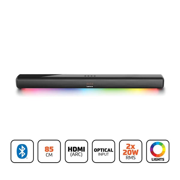 Bluetooth Soundbar 85cm 40W HDMI- ja LED-valoilla