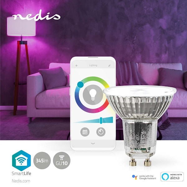 SmartLife LED Spot | Wi-Fi | GU10 | 345 lm | 4.9 W | RGB / Varm till cool vit | 2700 - 6500 K | Energiklass: G | Android™ / IOS | PAR16 | 1 st.
