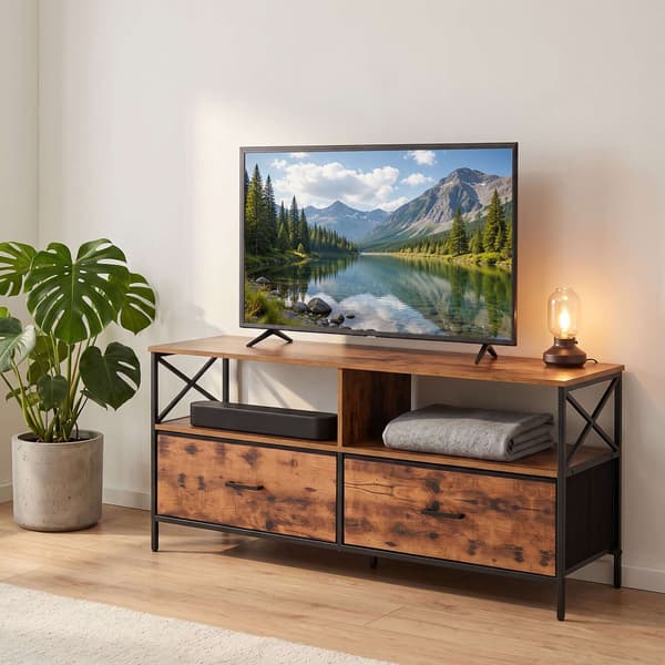Industrielt sort TV-bord med opbevaring, 120 cm