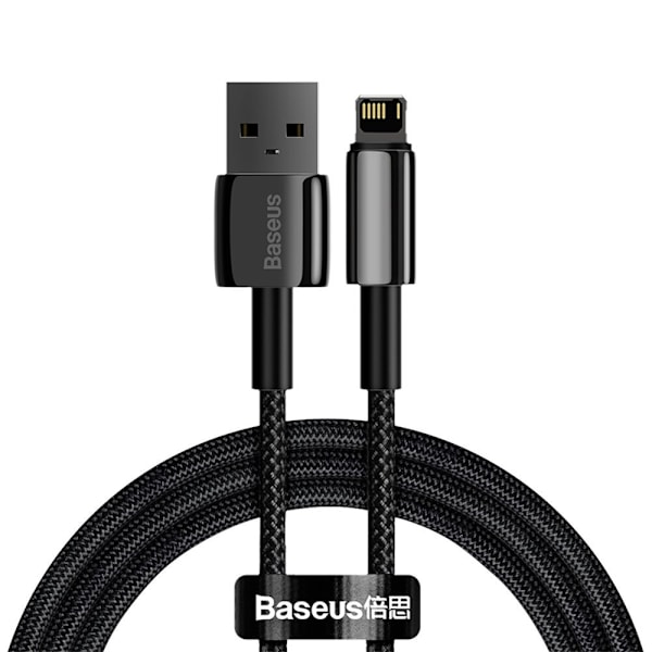 Flettet kabel til iPhone USB - Lightning 1m - helt sort