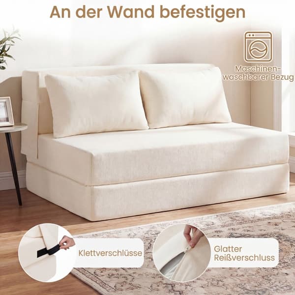 Sovesofa i chenille med 2 hynder, beige